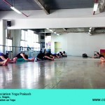 Après les salutations au soleil, les postures debout , on commence les flexions.  Ici,  Paschimottanasana : l’étirement du dos, ou en français la pince.
